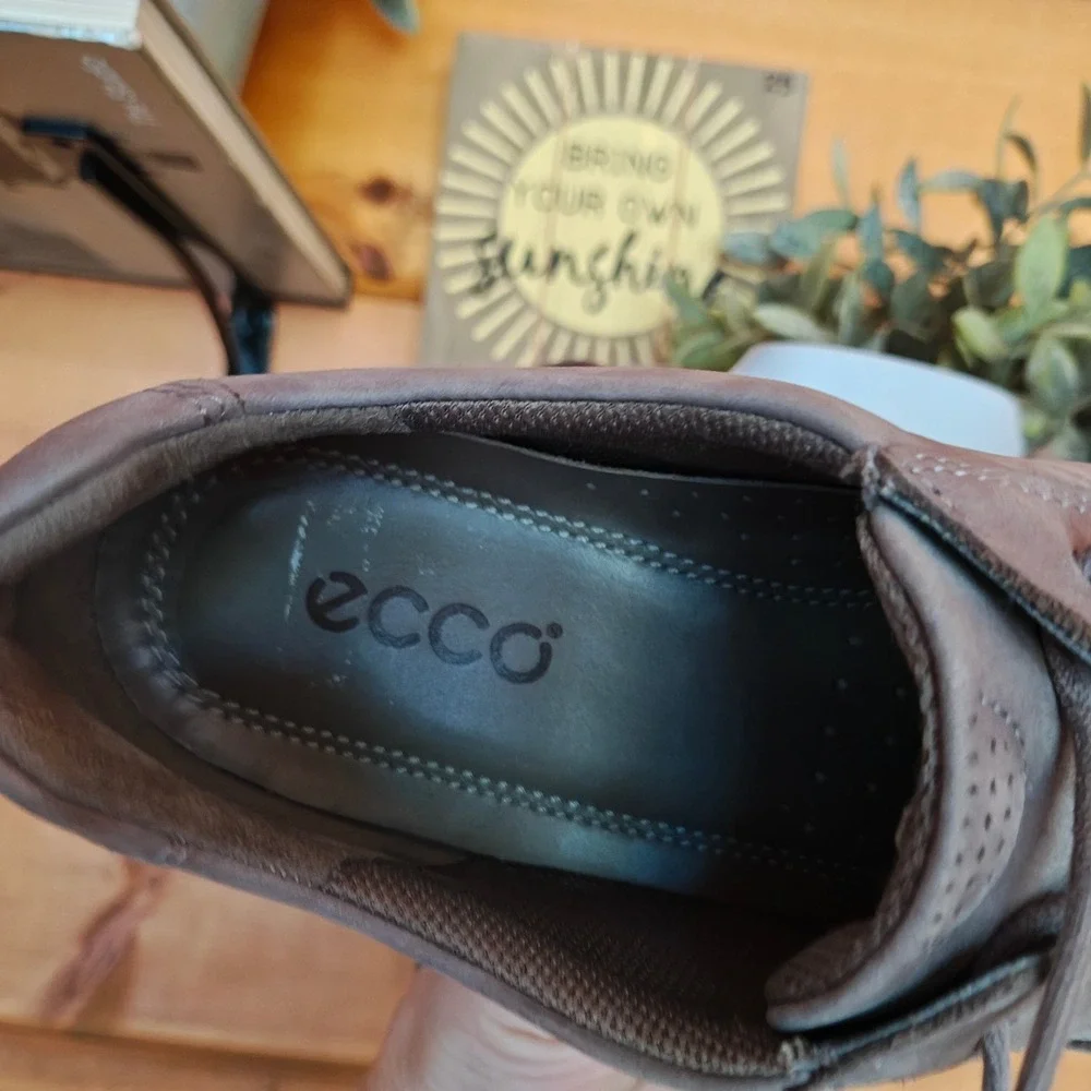 Ecco Sky Tie Taupe Nubuck Leather Bike Toe Oxford Sneaker Comfort Shoe Sz 40/9.5
